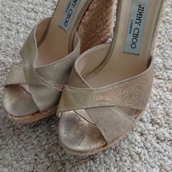 Jimmy Choo Glitter Phyllis Cross Strap wedges size 37.5 - Picture 2 of 10